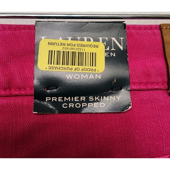 Lauren Ralph Lauren Premier Distressed Skinny Cropped Hot Pink Jeans Size 16W - Picture 5 of 8